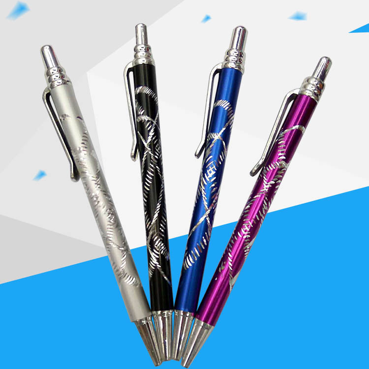 Wholesale Push-Button Design Handle Aluminum Sleeve Knurled Push-Button Pen Moderate Size Knurled Pe