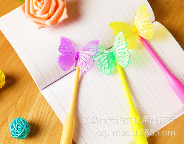 Manufacturer Wholesale Silicone Colorful Butterfly Advertising Ballpoint Pens Promotional Office Gif