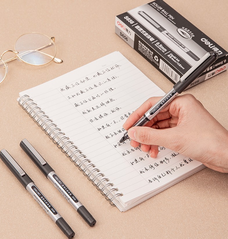 Deli S656 Direct-Flow Ballpoint Pen Meeting Signing Pen Student Carbon Business Pen High-Capacity Co